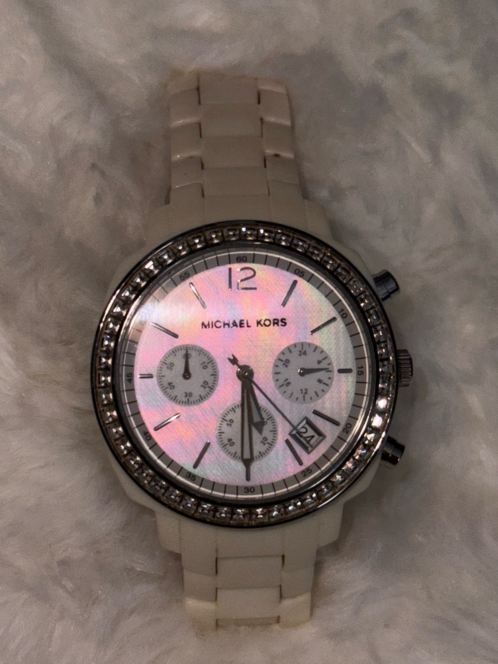 Michael Kors CrystalTrim Chronograph Watch Mother Of Pearl Face